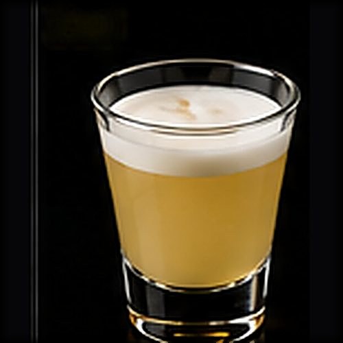 Amaretto Sour classic cocktail on a dark bar background
