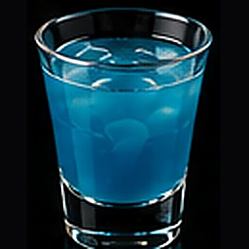 Blue Lagoon classic cocktail on a dark bar background