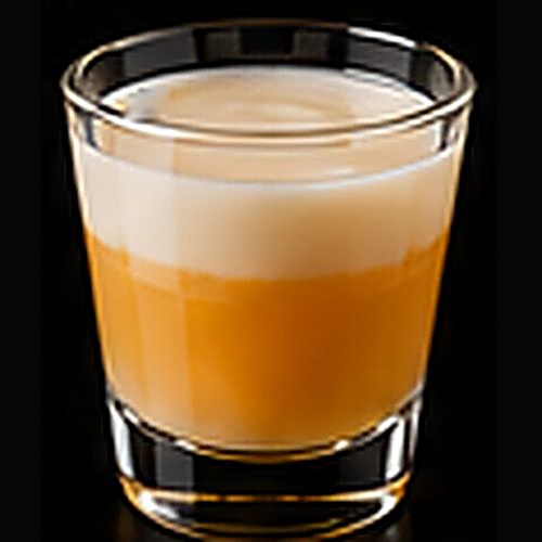 Dreamsicle classic cocktail on a dark bar background