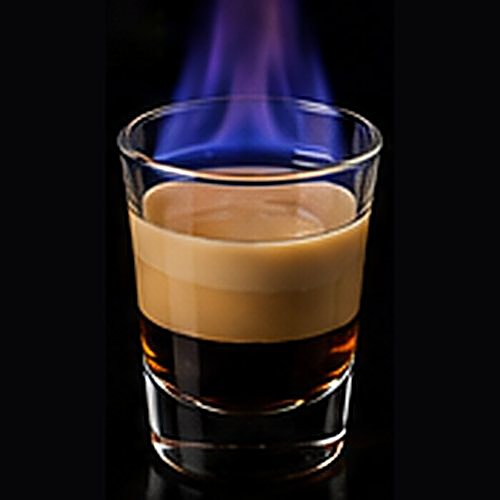 Flaming B-52 classic shot on a dark bar background