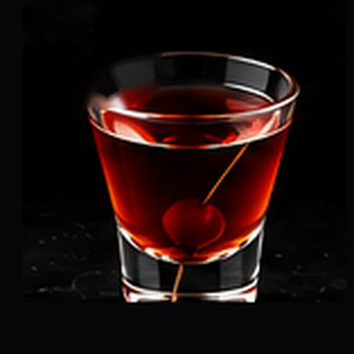 Manhattan classic cocktail on a dark bar background