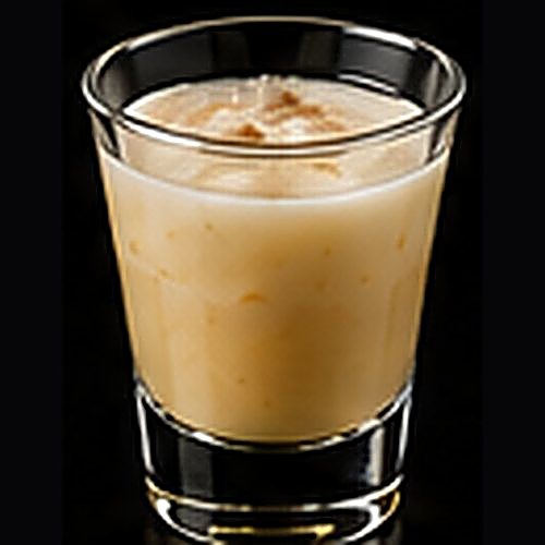 Painkiller classic cocktail on a dark bar background
