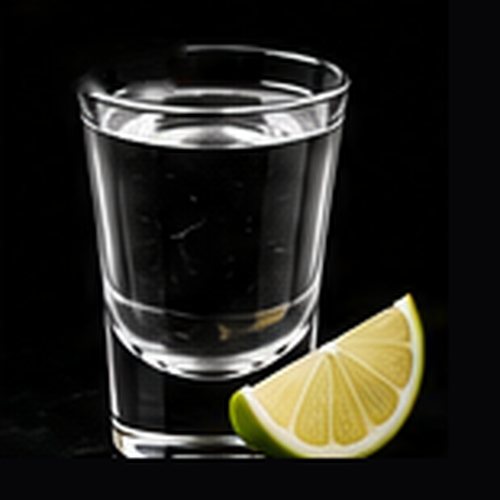 Patrón Shot classic shot on a dark bar background