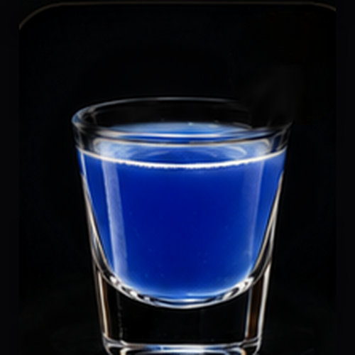 Blueberry Muffins served as a bartender's actual favorite shot with none listed on a dark bar background