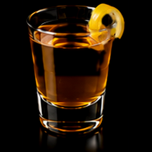 Earl Grey served in a coupe glass with mint sprig on a dark bar background