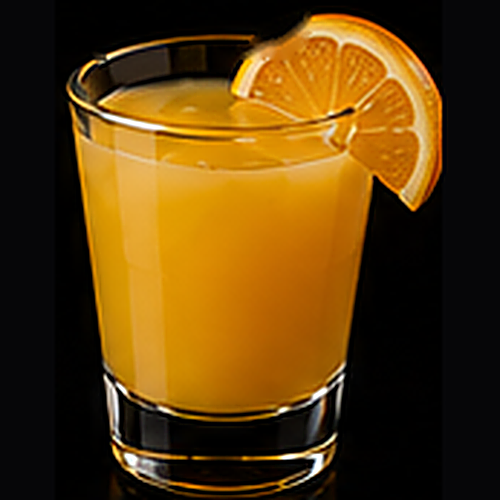 Give Me That Juicy Juice served in a highball glass with fresh berries on a dark bar background