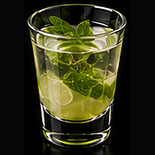Havana Club Mojito served in a highball glass with mint sprig on a dark bar background