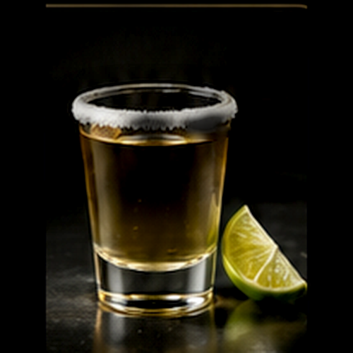 Los Sunday Tequila served as a monday special with served straight on a dark bar background
