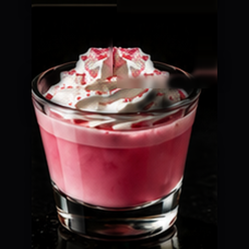 Love Potion #9 craft shot with whipped cream on a dark bar background
