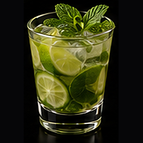 No-Jito served in a highball glass with mint sprig on a dark bar background