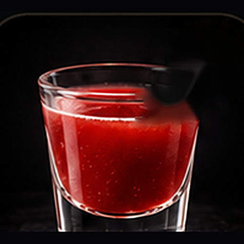Spaghettio's served as a bartender's actual favorite shot with none listed on a dark bar background